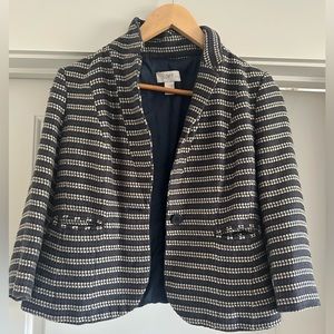 Loft Petite Blue and Beige Stripe 3/4 Sleeve Blazer